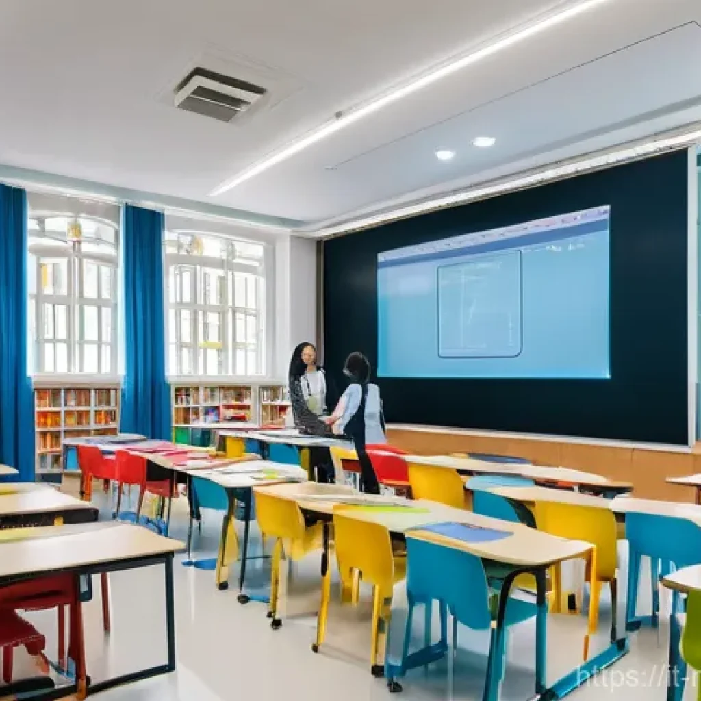 마카오 교육 제도와 명문 학교 - **Prompt:** A vibrant, ultra-modern classroom in Macao, infused with both traditional Chinese and Po...