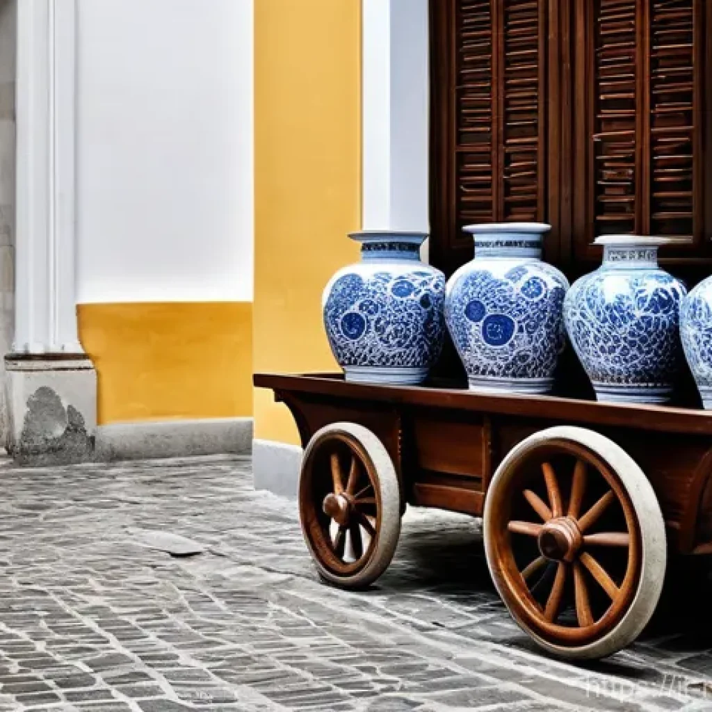 마카오 전통 공예품 구매처 - **Macao's Historic Charm and Porcelain Fusion:**
    "A picturesque scene in Macao's UNESCO World He...