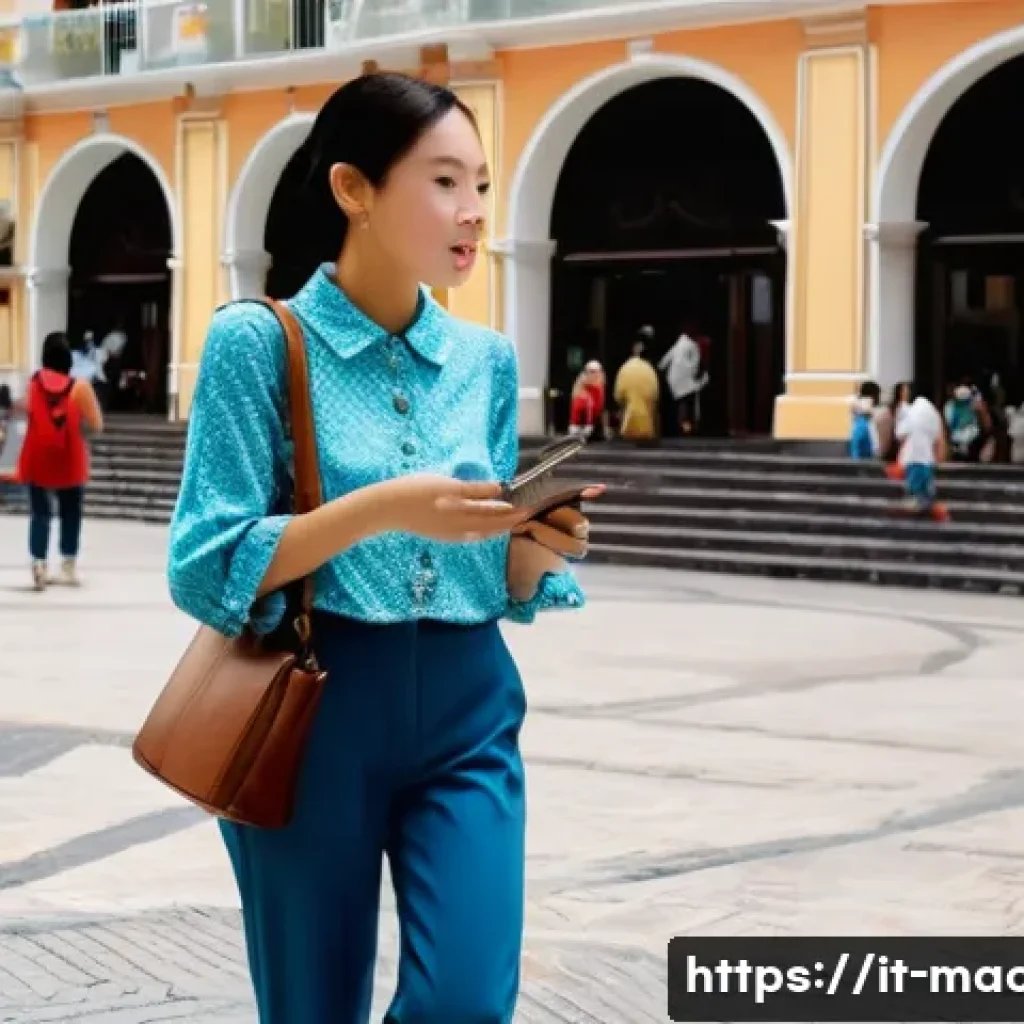 마카오 내외국인 범죄 유형 - **"A bustling, sunlit scene in Senado Square, Macau, depicting a diverse group of tourists enjoying ...