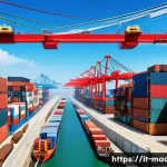 중국 본토와의 관계 이슈 - A detailed scene illustrating global commercial expansion with a focus on China’s Belt and Road Init...