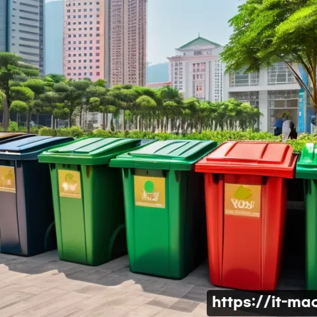 마카오의 환경 문제와 대책 - A vibrant urban recycling scene in Macau featuring diverse local residents, including school childre...