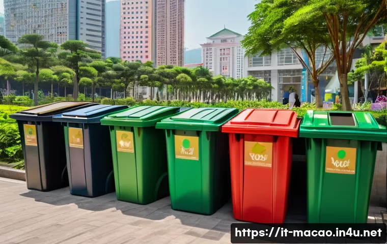마카오의 환경 문제와 대책 - A vibrant urban recycling scene in Macau featuring diverse local residents, including school childre...