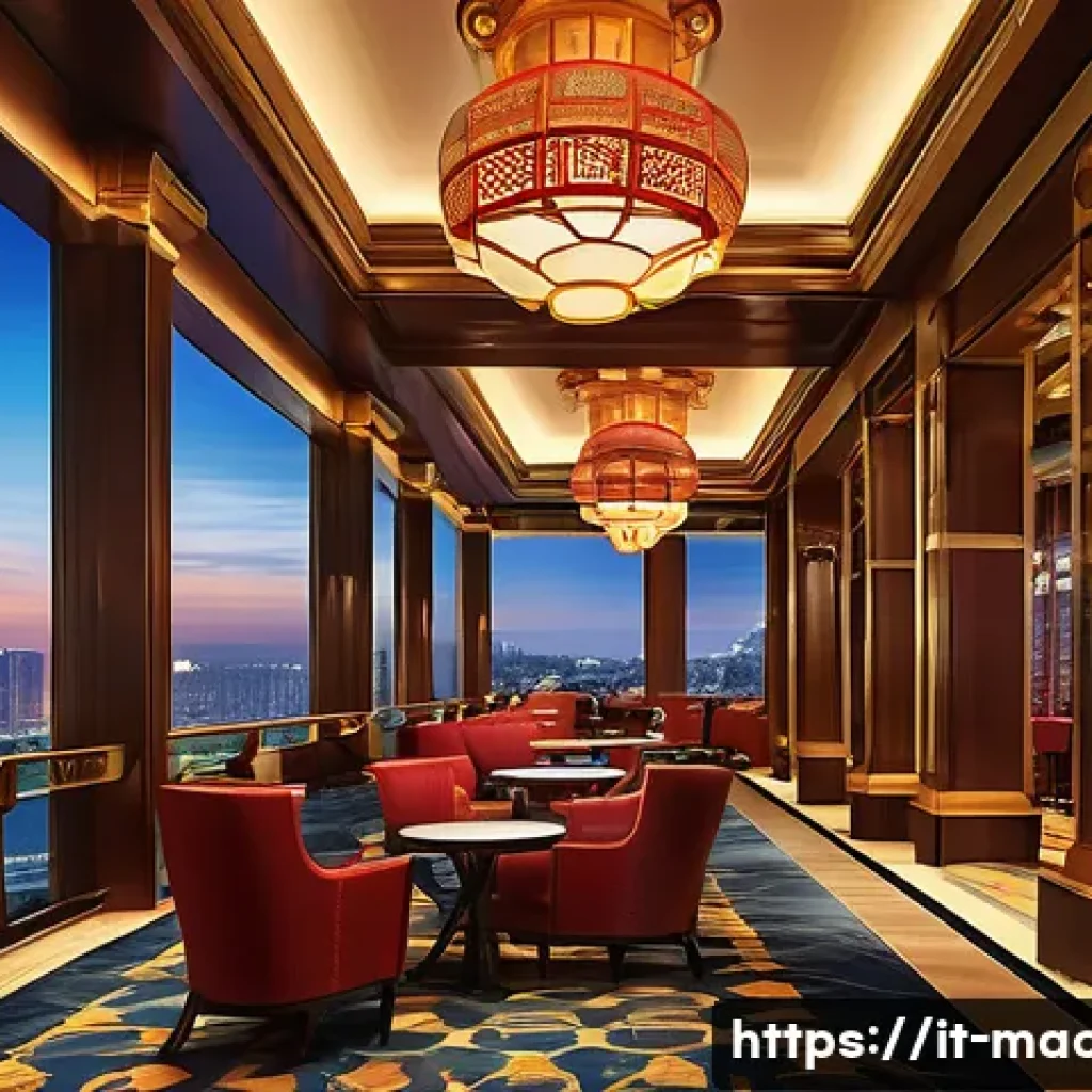 싱가포르와 마카오의 카지노 산업 - A luxurious integrated casino resort in Asia featuring a grand hotel with elegant architecture, gour...