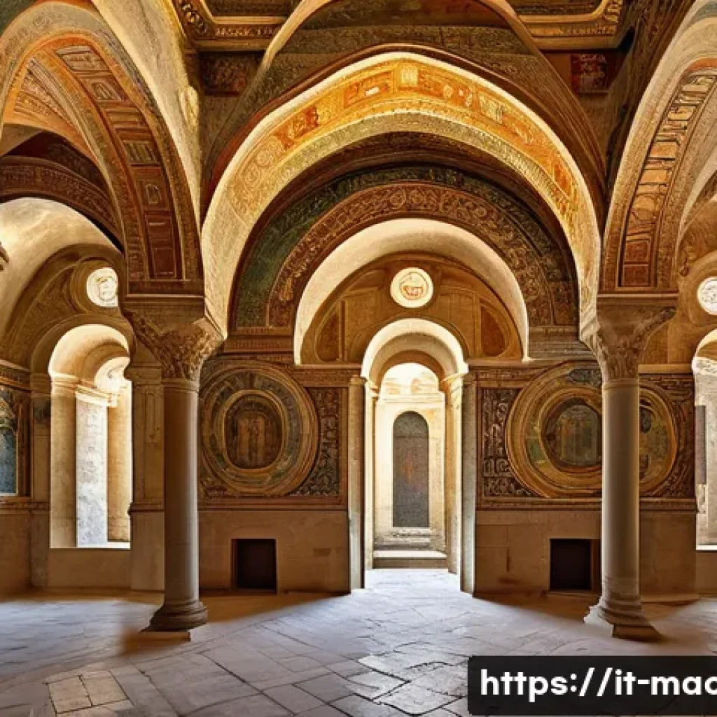 성 바울 성당 유적지의 의미 - A detailed interior view of the ancient Church of San Paolo, showcasing the layered architectural st...