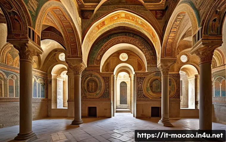 성 바울 성당 유적지의 의미 - A detailed interior view of the ancient Church of San Paolo, showcasing the layered architectural st...