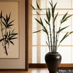 Home 22 한자 공예품과 기념품 쇼핑 - A serene indoor scene showcasing a traditional Chinese calligraphy scroll mounted on rice paper, han...