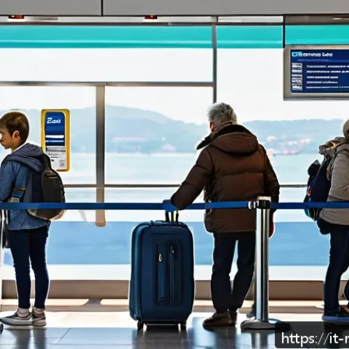 Home 30 홍콩 마카오 터보젯 운항 정보 - A bustling modern ferry terminal in Italy during a sunny morning, with travelers of diverse ages and...